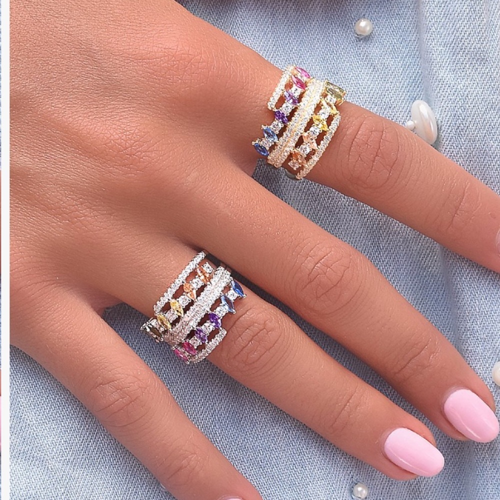 Layered Marquise Ring with Swarovski Crystals NWT